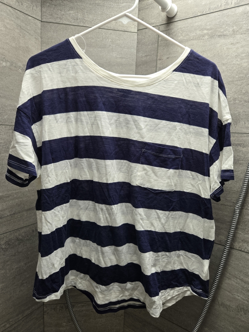 Old Navy Blue and White Striped Short Sleeve Pocket Tee